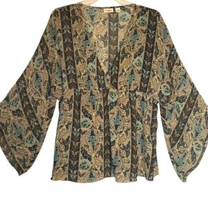 Cato women's large bohemian print v-neck pullover sheer tunic. 4034